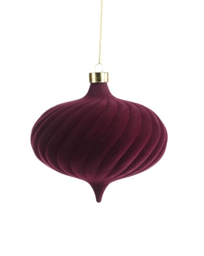 Burgundy Spiral Velvet Christmas Bauble 15 cm, Extra Large Tree Ornament