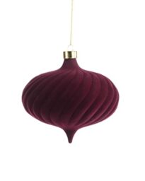Burgundy Spiral Velvet Christmas Bauble 15 cm, Extra Large Tree Ornament