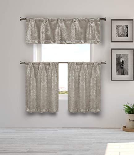 Kelvin Milly Solid Kitchen Curtain & Tier Set, 56x15 (1 Piece) 28x36 (2 Pieces), Mouse