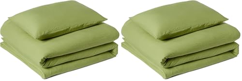 Amazon Basics 2-Piece Brushed Microfibre Single Duvet Cover Set, Extra Soft Bedding, Relaxed Lived-In Look with Natural Creases, No Ironing Required, 135 x 200 cm & 1 Pillowcase 50 x 80 cm, Green