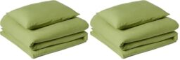 Amazon Basics 2-Piece Brushed Microfibre Single Duvet Cover Set, Extra Soft Bedding, Relaxed Lived-In Look with Natural Creases, No Ironing Required, 135 x 200 cm & 1 Pillowcase 50 x 80 cm, Green