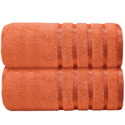 Casabella Luxury Bath sheets 90x180 cm 100% Cotton - Pack of 2 Bath Towels Large Set Clearance - Soft Highly Absorbent Bathroom Towels - Orange Bath Sets