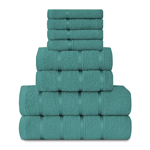 GC GAVENO CAVAILIA Luxury Highly Absorbent Bath Sheet, 100% Egyptian Cotton Soft & Cosy Towels Sets, Teal, 8PK Boston Bale