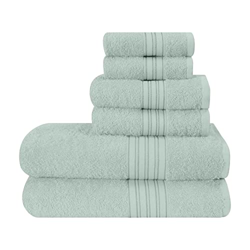 BOUTIQUO 6 Pack Cotton Towel Set, Contains 2 Bath Towels 28x55 inch, 2 Hand Towels 16x24 inch & 2 Wash Coths 12x12 inch, Ideal Everyday use, Ultra Soft Compact & Lightweight - Sea Green