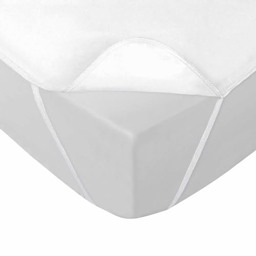 douceur d'int??rieur, Shelly Waterproof Mattress Protector with Elastic Bands (160 x 200 cm) White with TPU Sponge