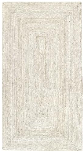 HAMID - Rug Jute Alhambra White Colour, Jute Rug, Area Rug 100% Jute Fibre Hand Wovem, Braided Rug for Home, Living Room, Floor Carpet..(150x80cm)