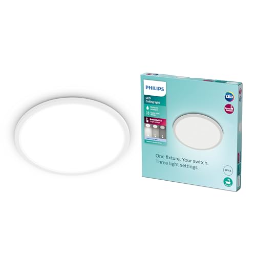 Philips LED SuperSlim SceneSwitch Dimmable Ceiling Light 4000K 18W IP44 [Cool White - White] For Indoor Home Lighting in Livingroom, Bedroom, Bathroom and Kitchen, 15 Watt