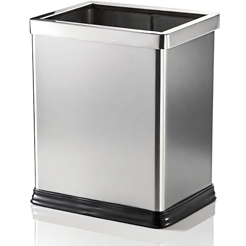 AVLA 10 Liter Open Top Trash Can, Stainless Steel Office Wastebasket, Small Kitchen Garbage Container Bin with Liner, Waste Trashcans for Bathrooms, Restaurant, Restroom, Powder Rooms, Home
