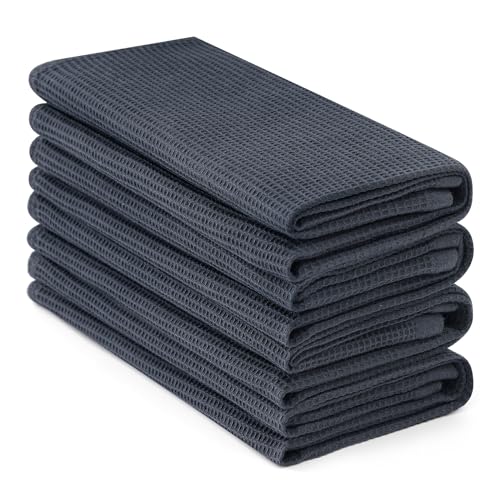 Homaxy 100% Cotton Waffle Weave Kitchen Towels, 4 Pack, Dark Grey - Soft and Absorbent Dish Towels, 16 x 26 Inches Quick Dry Hand Towels