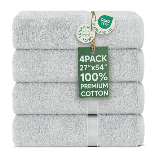 Chakir Turkish Linens -Hotel & Spa Quality 100% Cotton Premium Turkish Towels - Soft & Absorbent (Silver Gray, Bath Towel - Set of 4)