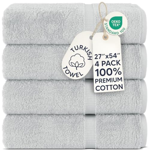 Chakir Turkish Linens -Hotel & Spa Quality 100% Cotton Premium Turkish Towels - Soft & Absorbent (Silver Gray, Bath Towel - Set of 4)