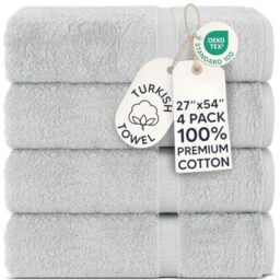 Chakir Turkish Linens -Hotel & Spa Quality 100% Cotton Premium Turkish Towels - Soft & Absorbent (Silver Gray, Bath Towel - Set of 4)