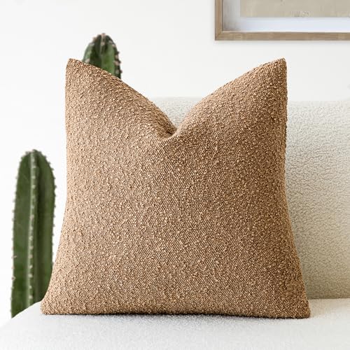 Foindtower Decorative Textured Boucle Throw Pillow Covers Accent Solid Pillow Cases Neutral Soft Cozy Couch Cushion Case for Chair Sofa Bedroom Living Room Home Decor 26 x 26 Inch,Tobacco