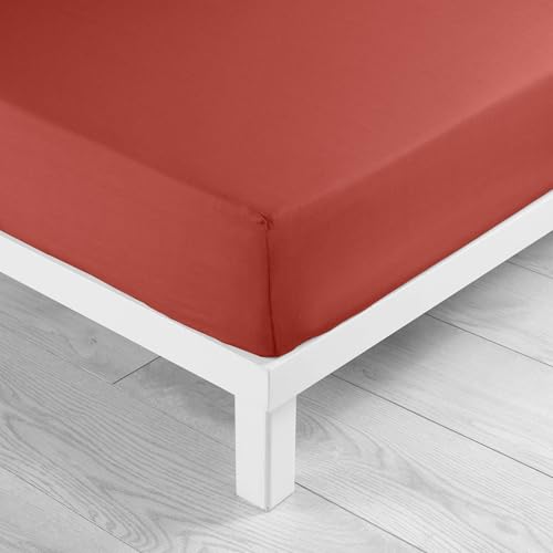 douceur d'intérieur, Fitted Sheet (90 x 190 cm) Lina Terracotta, 100% Cotton