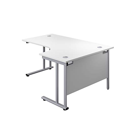 Office Hippo - L Shaped Office Desk 160 x 120cm. Large Corner Computer Desk For Home Office With Integrated Cable Ports, Ideal For Work, Study, Gaming And Hobby Workstation (White/Silver)