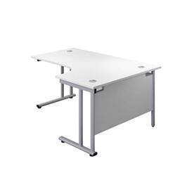 Office Hippo - L Shaped Office Desk 160 x 120cm. Large Corner Computer Desk For Home Office With Integrated Cable Ports, Ideal For Work, Study, Gaming And Hobby Workstation (White/Silver)