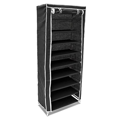 Relaxdays Organising Folding Shoe Rack, H x W x D: 151 x 60 x 30 cm, 9 Levels for 36 Pairs of Shoes, Black