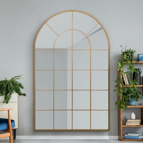 "The Arcus - Gold Framed Arched Window Leaner/Wall Mirror 75"" X 47"" (190x120CM) Suitable for Inside and Outside!"