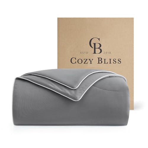 "Cozy Bliss Cooling Comforter Queen Size, Reversible Lightweight Cooling Blankets for Hot Sleepers and Night Sweats, Q-Max>0.45 Soft Breathable Silky Smooth Summer Comforter, Dark Grey, 90""x90"""