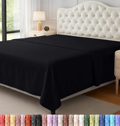 Utopia Bedding Flat Sheet - Easy Care Soft Brushed Microfibre Fabric - Wrinkle, Shrinkage and Fade Resistant (Black, King)