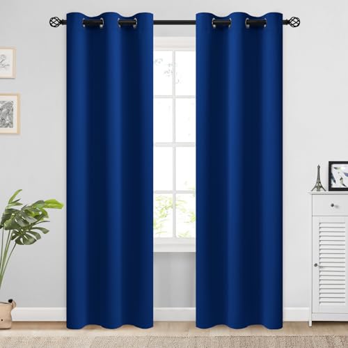 COSVIYA Grommet Blackout Room Darkening Royal Blue Curtains 84 inch Length 2 Panels,Thick Polyester Light Blocking Insulated Thermal Window Drapes for Bedroom/Living Room,38x84 inches