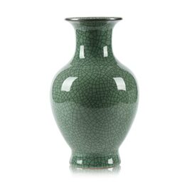 Bigsee Handmade Ceramic Cracked Glaze Green Vase - Rustic Minimalist Living Room Decor, Centerpiece, Wedding & Party Decor