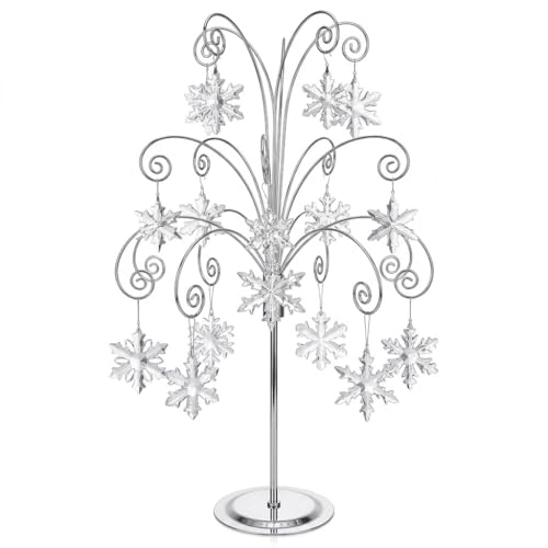 HOHIYA Ornament Tree Display Stand Holder Hanger 20 Inch Wire Hook Hanging Metal for Christmas Swarovski Crystal Glass Decorations Gift Taiwan Made Chrome Silver