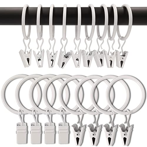AMZSEVEN 90 Pack White Metal Curtain Rings with Clips, 1.26 Inch Interior Diameter, Fits Up to 1 Inch Rod