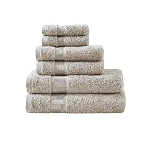 Madison Park SIGNATURE Luce 100% Egyptian Cotton Luxurious Bath Towel Set, Silky Soft, Highly Absorbent, Premium Spa Quality, Multi-Sizes, Sand 6 Piece