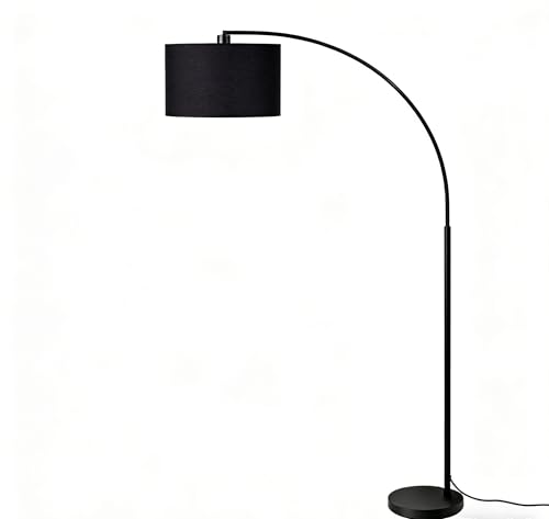 Stylish Arc Floor Lamp for Living Room, 200cm Tall Over Sofa Arc Standing Lamp with Black Fabric Lampshade, Sturdy 6kg Metal Base, Easy Foot Switch, 9W 3-Colour Bulb Included and Adjustable Lamp Head