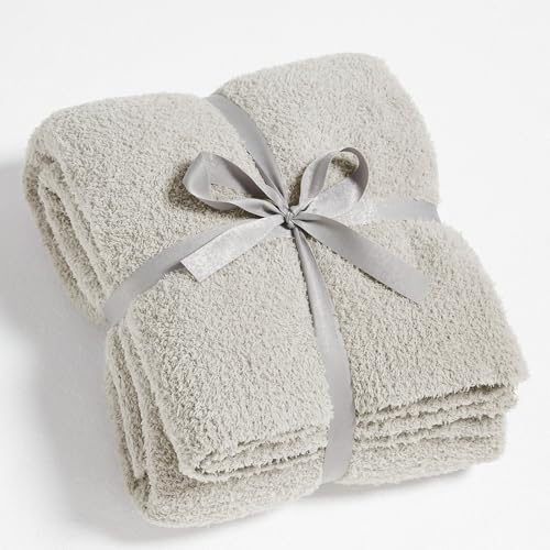 CYMULA Knit Throw Blanket for Couch Light Grey - Super Soft Lightweight Plush Fuzzy Fluffy Warm Cozy Blankets and Throws for Sofa Bed, 50 x 60 inches