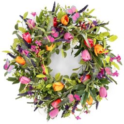"24"" Wreaths for Front Door, Wreath with Tulip Wreath, Butterfly, Lavender and Eucalyptus, Vivid Artificial Floral Wreath for Wall Window Farmhouse Party Holiday Home Décor"