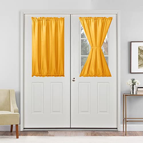 Hiasan French Door Curtains Privacy, Rod Pocket Semi Sheer Front Curtain for Door Window, 1 Panel (Golden Orange, W 24 inch x L 40 inch)