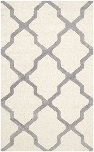 Safavieh Trellis Indoor Hand Tufted Rectangle Area Rug, Cambridge Collection, CAM121, in Ivory / Silver, 91 X 152 cm for Living Room, Bedroom or Any Indoor Space
