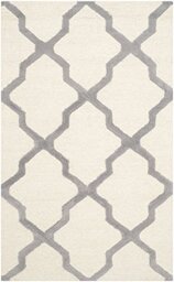 Safavieh Trellis Indoor Hand Tufted Rectangle Area Rug, Cambridge Collection, CAM121, in Ivory / Silver, 91 X 152 cm for Living Room, Bedroom or Any Indoor Space
