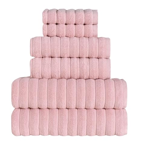 Tedeman Cloud Collection 6-Piece Towel Set - Turkish Towels, 550 GSM Plush, Highly Absorbent, Hotel & Spa Quality, 2 Bath Towels + 2 Hand Towels + 2 Kitchen Towels (Rose Quartz, Set of 6 Towels)