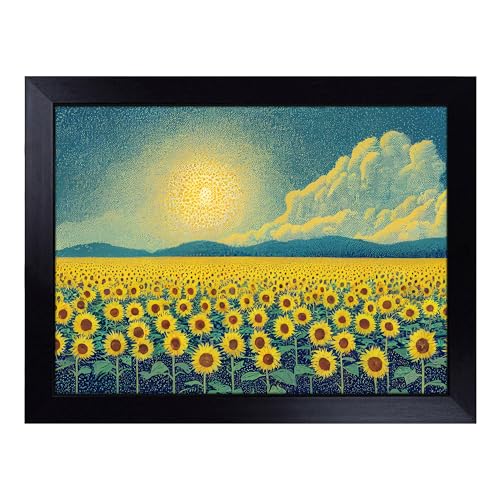 Lap Tray with Bean Bag Cushion, Alluring Sunflower Field - Handmade in the UK, Raised Wooden Edge, Padded Cushion, Heat-Resistant Wipe-Clean Surface, for Meals, Laptops and Crafts