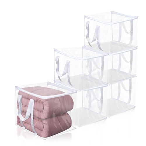 Taikula 6 Pcs Clear Zippered Organizers 12 ?? 12 ?? 12 inch PVC Clear Clothes Storage Bags with Reinforced Handles Moving Bags with Zippers for Clothes, quilts, shoes, blankets (6)