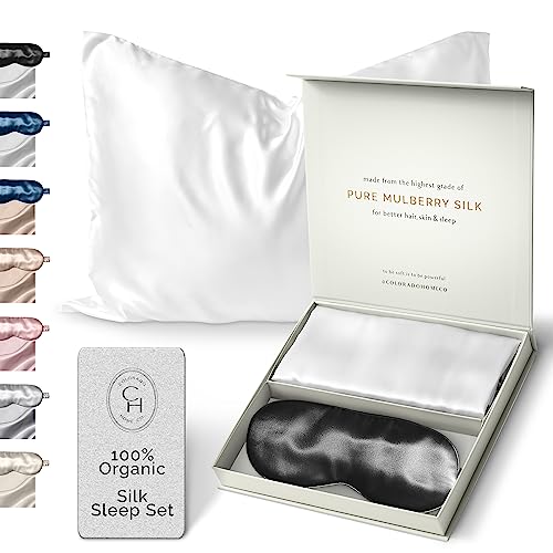 SUNDAYSILKS??? Mulberry Silk Pillowcase Set of 2, Queen Size, Midnight Black Silk Sleep Mask Included