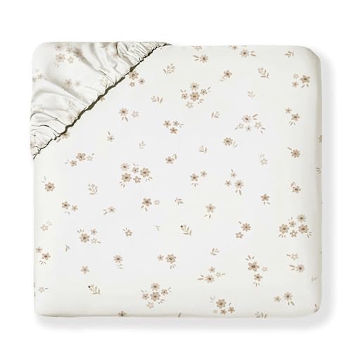 MakeMake Organics Organic Full Fitted Sheet Set GOTS Certified Organic Cotton Fitted Sheet with Pillowcase Ultra Soft Non Toxic Breathable Ditsy Flowers Modern Girls Room (Full, Bloom)
