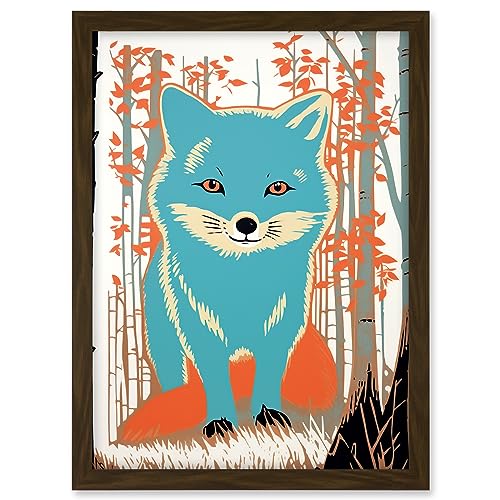Artery8 Cute Blue Fox Forest Glade Landscape Bright Woodland Baby Animal Kids Bedroom Artwork Framed A3 Wall Art Print