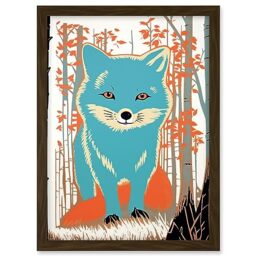 Artery8 Cute Blue Fox Forest Glade Landscape Bright Woodland Baby Animal Kids Bedroom Artwork Framed A3 Wall Art Print