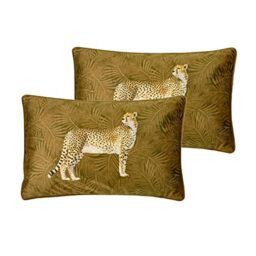 Paoletti Cheetah Forest Feather Filled Cushions (Twin Pack), Polyester, Gold