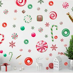 WALPLUS Christmas Combo Decorations Wall Stickers Christmas Candy and Snowflakes Wall Art Window Display Clings Display Decals Living Room Sale Clearance Home Living Room Bedroom DIY Gift