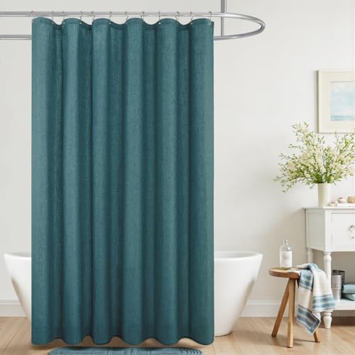 KOUFALL Teal Shower Curtains for Bathroom Set with Hooks,Waterproof Linen Dark Marine Ocean Blue Green Shower Curtain,72x72 Inch