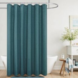 KOUFALL Teal Shower Curtains for Bathroom Set with Hooks,Waterproof Linen Dark Marine Ocean Blue Green Shower Curtain,72x72 Inch