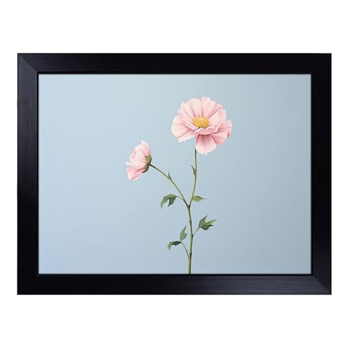 Lap Tray with Bean Bag Cushion, Peony Flower Minimalism - Handmade in the UK, Raised Wooden Edge, Padded Cushion, Heat-Resistant Wipe-Clean Surface, for Meals, Laptops and Crafts