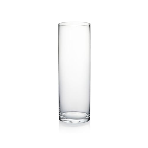 "WGVI Cylinder Vase, 4"" W x 12"" H, Floral Container, Flower Vases, Glass Candle Holder Centerpiece Planter Terrarium for Wedding Party Event, Home Accent Decor, Clear, 1 Piece"