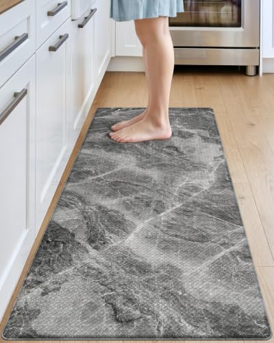 DEXI Kitchen Floor Mats Cushioned Anti Fatigue, 23x59 Large Long Standing Comfort Runner Rug Waterproof, Marble Memory Foam Padded for Front Sink Laundry, Dark Grey