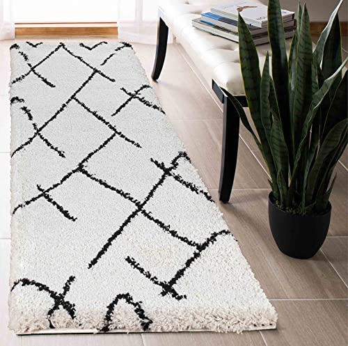 "Serdim Rugs Morrocan Berber Living Room Scandi Runner Shaggy Area Rugs, Stone, 60x220cm (2"" x7'3)"